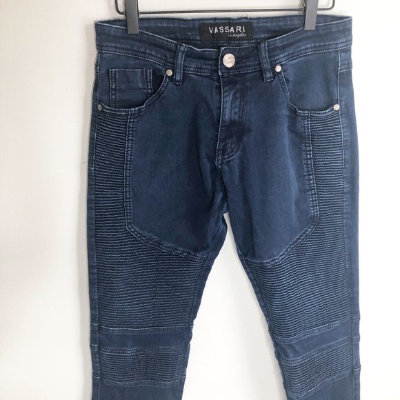 Men's Designer Vassari LA Skinny Moto Ribbed Jeans - Picture 2 of 7